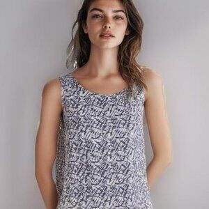 Kenar Layered Flowy Pewter Gray-Black White Dress Tank Top Sleeveless Blouse XL